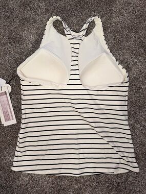 CALIA by Carrie Underwood White and Black Striped Racerback Swim Tankini